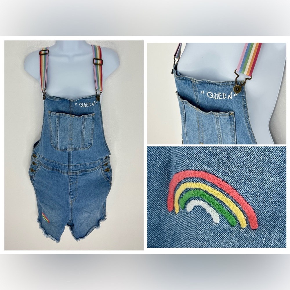 Target Pride Queen Denim Rainbow Overalls Shortalls Size Small Rainbowcore